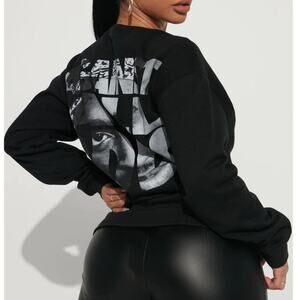 Tupac Women's Washed Crew Neck Sweatshirt Black Wash Small NEW in package